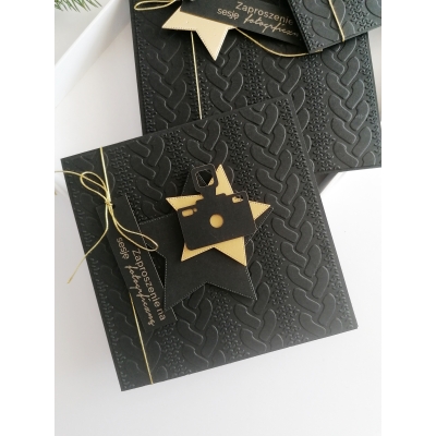 Świąteczne zaproszenie na sesje zdjęciową w kolorze czarnym  - w kopercie.